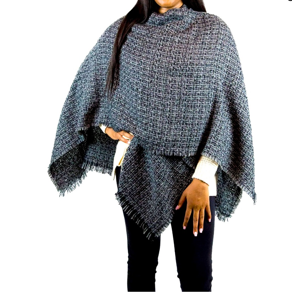 Women's Black and Gray Sweater Shawl